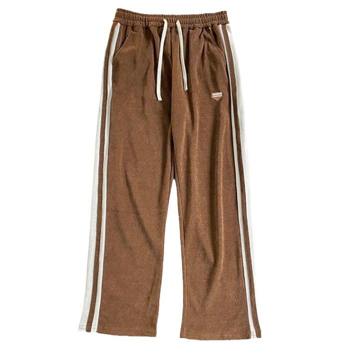 Męskie spodnie dresowe w paski w stylu retro: Luźne, amerykańskie spodnie z szerokimi nogawkami, proste i dopasowane, idealne na jesień