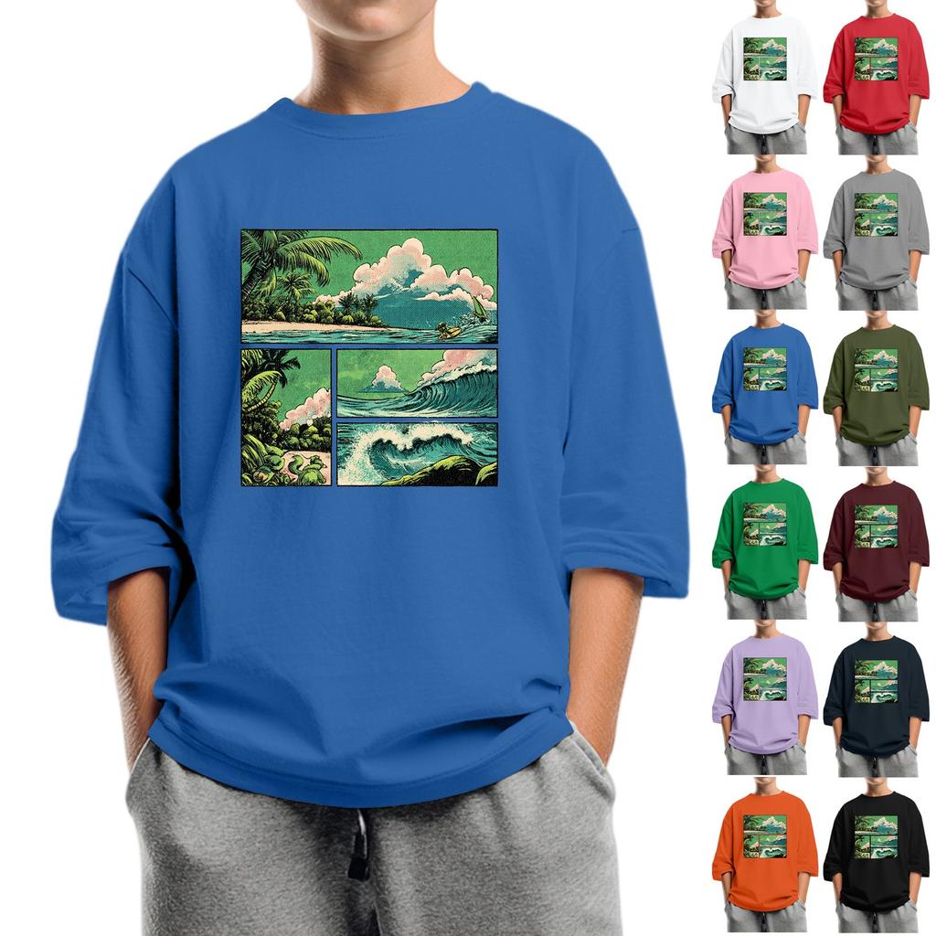 Children's Fashion Printed Round Neck Seven Sleeve Top Casual T-Shirt