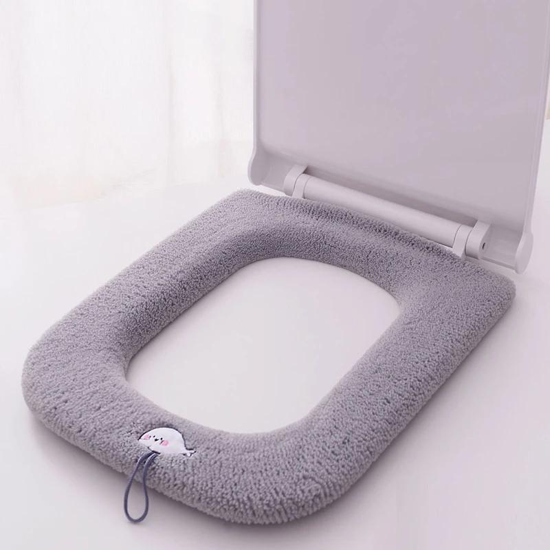Household Universal Toilet Seat Cushion Thicken Plush Soft Toilet Cover Solid Color Bathroom Toilet Ring Cover Seat Cushions