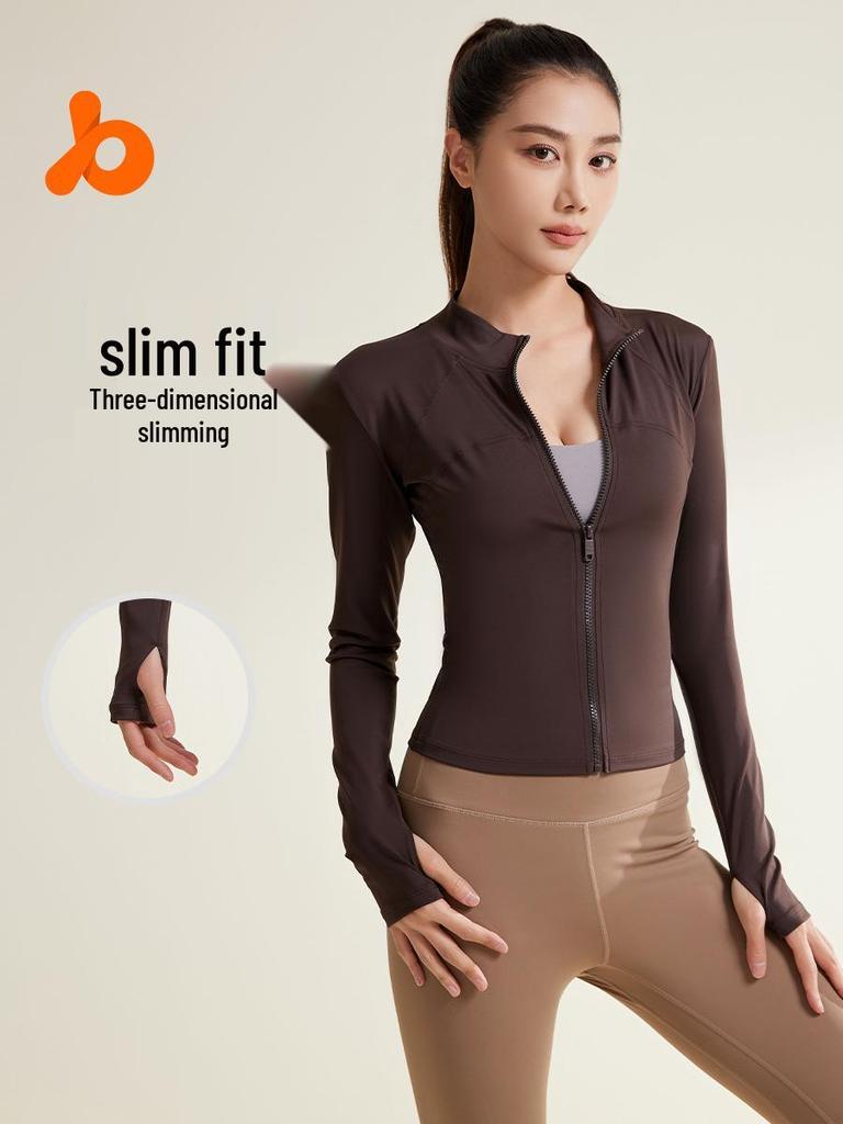 Juyi Hall Colorblock Slim Fit Yoga Jacket with Thumb Holes - Autumn/Winter Fitness Top