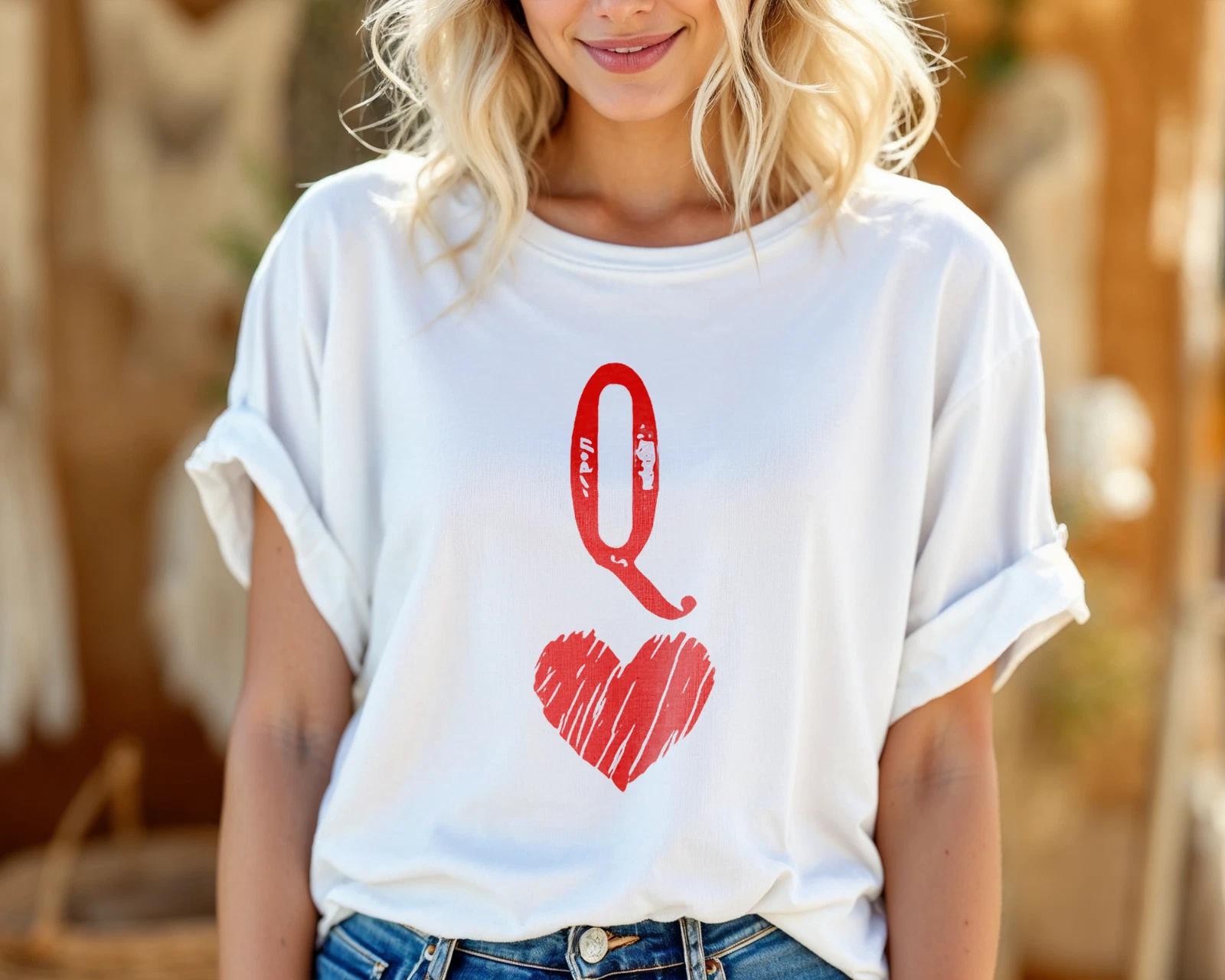 Queen of Hearts T-Shirt – Playing Card Graphic Tee Valentines Day Gift A5 S