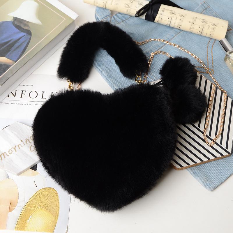 E-commerce, New Handbag Bag, Plush Love Bag, Portable Peach Heart Bag, Chain Bag, Shoulder Messenger Bag.