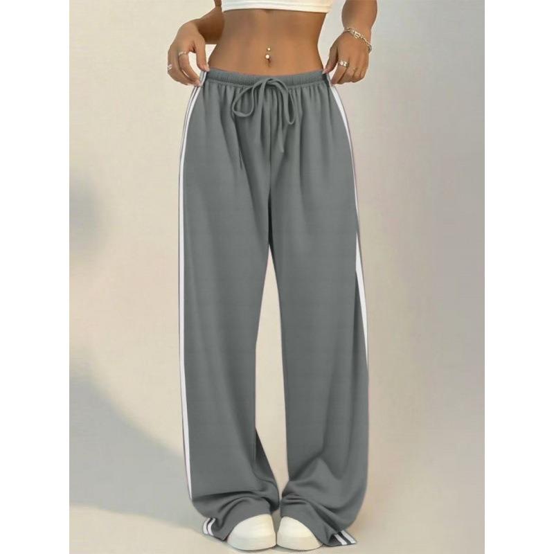 High-waisted Loose Sports Trousers with Side Stripes, Versatile Slimming Straight Drape Casual Wide-leg Pants for Women