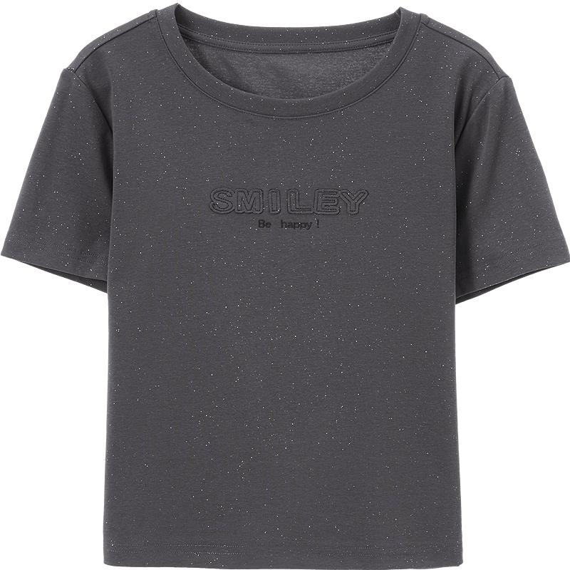 

Betu Women s Shiny Letter Patch Short Sleeve T-Shirt S