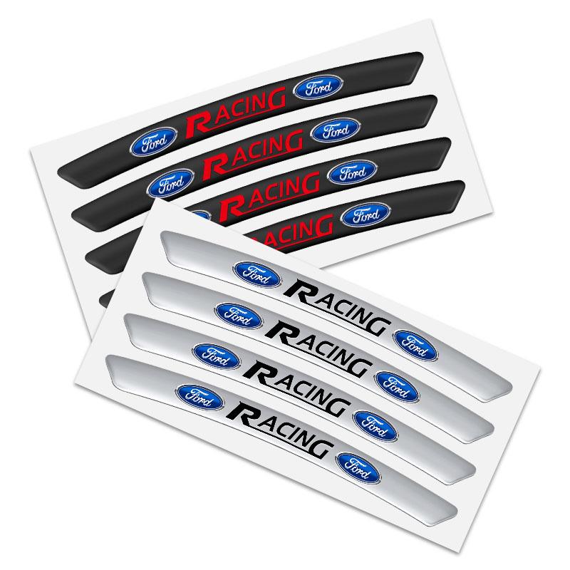 4pcs Car Tire Rim Aluminum Metal Strips Sticker For Ford Focus Fiesta EcoSport Escort Ranger Fusion Mondeo Mustang Edge Shelby