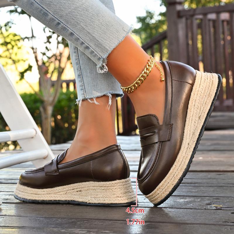 Women's Espadrille Platform Loafers - Round Toe Slip-On Casual Flats with Chunky Sole, Minimalist Fall Shoes