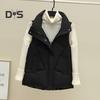 Women Fall Winter Vest Coat Thickened Padded Solid Color Sleeveless Cardigan Zipper Closure Stand Collar Pockets Windproof Warm Women Plus Size