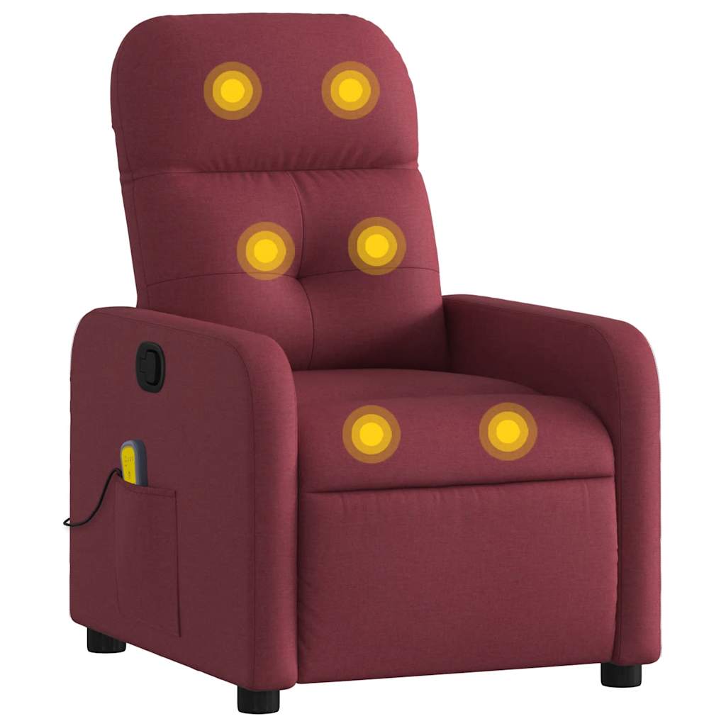 Vidaxl Reclining Massage Chair, Wine Red, Fabric Upholstered