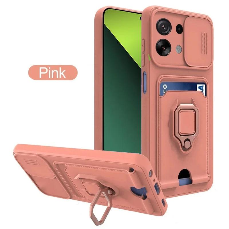 Card Slot Slide Camera Wallet Case For Xiaomi Redmi Note 13 11 Pro Plus 10 9 12 Pro Cases For Redmi 13C 12C 10A 10C 9C 9A Cover