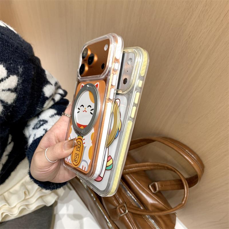 Lucky Cat 360° Rotating Stand Anti-Drop Phone Case for iPhone 17/16/15 Pro Max and 14/13
