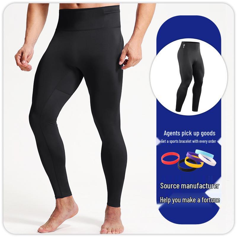 Men's High Waist Zipper Skinny Leggings for Running, Yoga, and Fitness - Warm, Elastic, Autumn/Winter Base Layer Pants