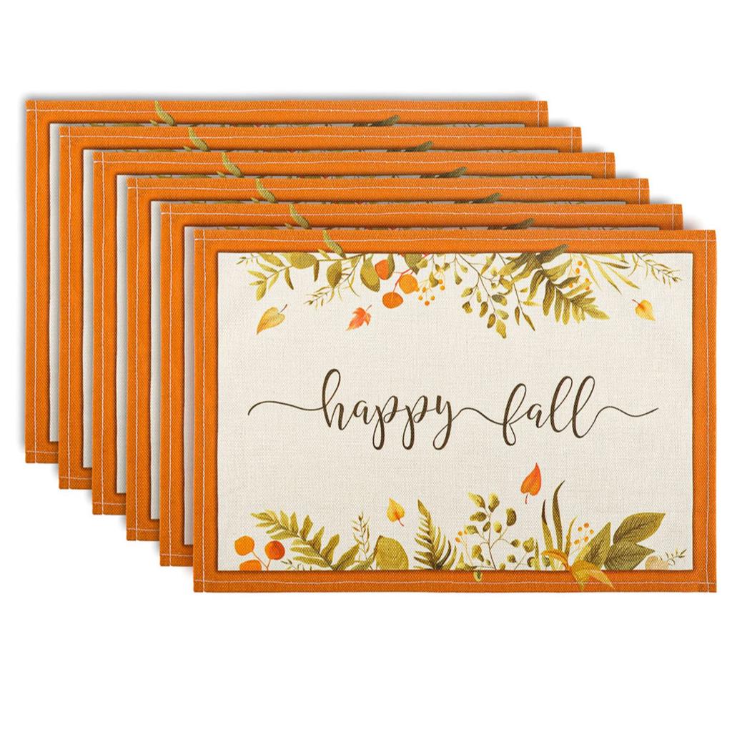Thanksgiving Design Placemats Linen Rectangular Table Mats Heat Resistant for Dining Kitchen Autumn Festival Atmosphere Placemat