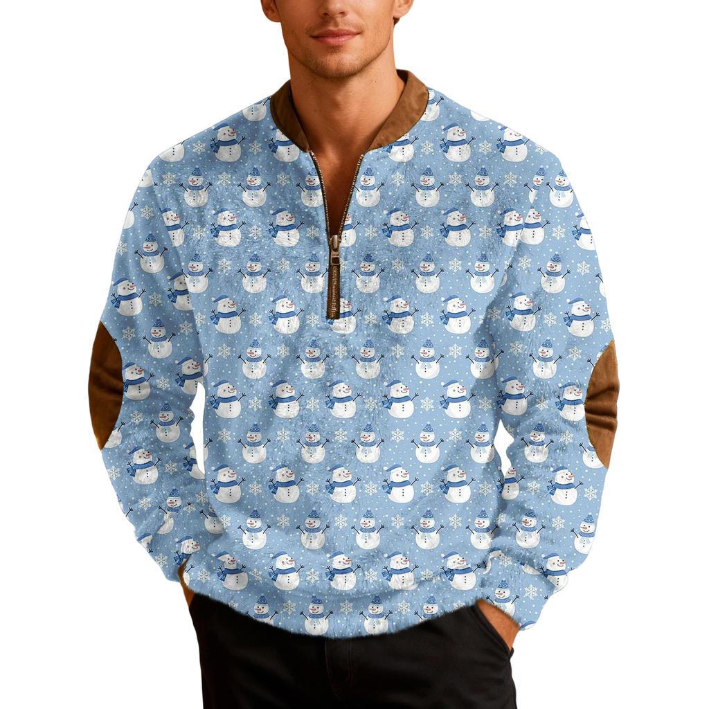 Men's Casual Christmas-printed Semi-zipper Retro Long-sleeved Sweatshirt