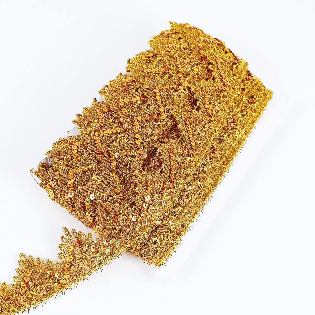 2 Yards Sequined Lace Trim Fabric Ribbon DIY Crafts 4CM Wide