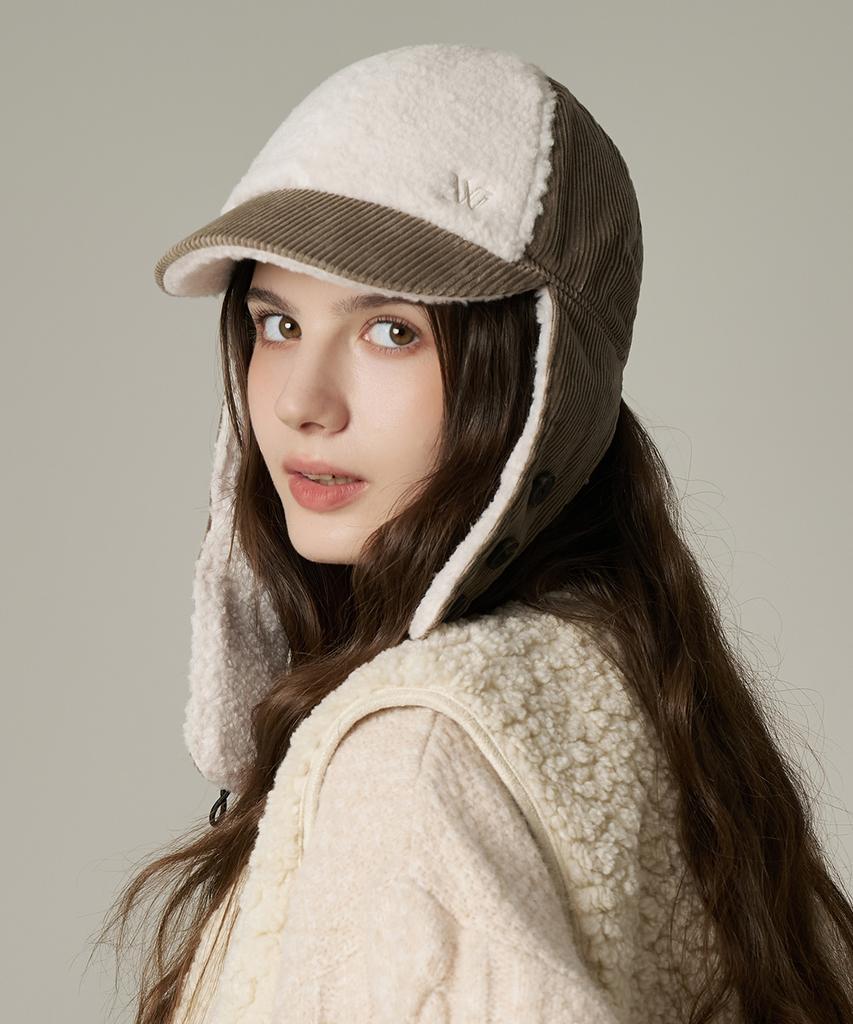 Hwaiteusaenjeu Corduroy Fleece Contrast Earmuff Caps New Hallen (6 Colors)