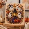 Autumn Atmosphere Wall Decor Halloween Faux Pearl Art DIY Kit, Spooky Cute 3D Beads Painting Crafts, Resin Bead Mosaic Gothic Ghost Pumpkin