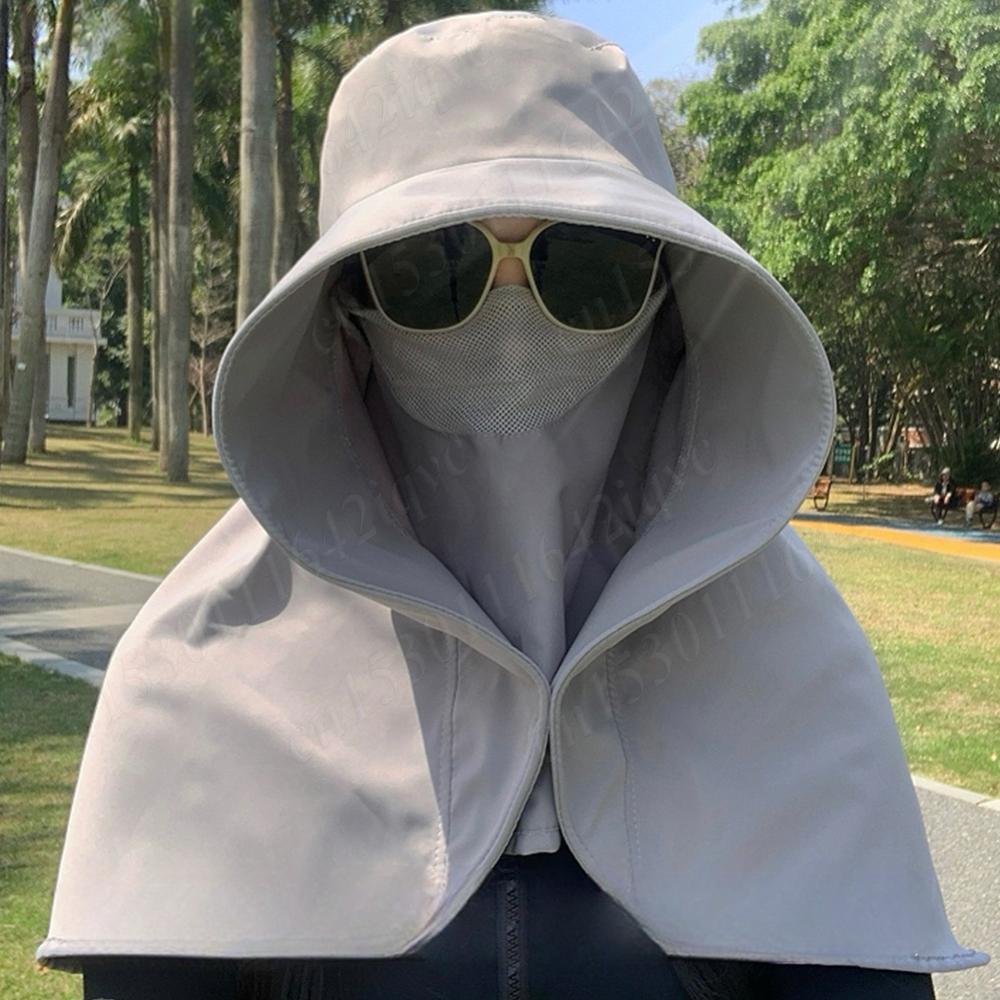 Round Top Large Brim Hat with Neck Flap Face Covering Mask Summer UV Protection Hat Lightweight Sun Visor Hat for Outdoor Travel