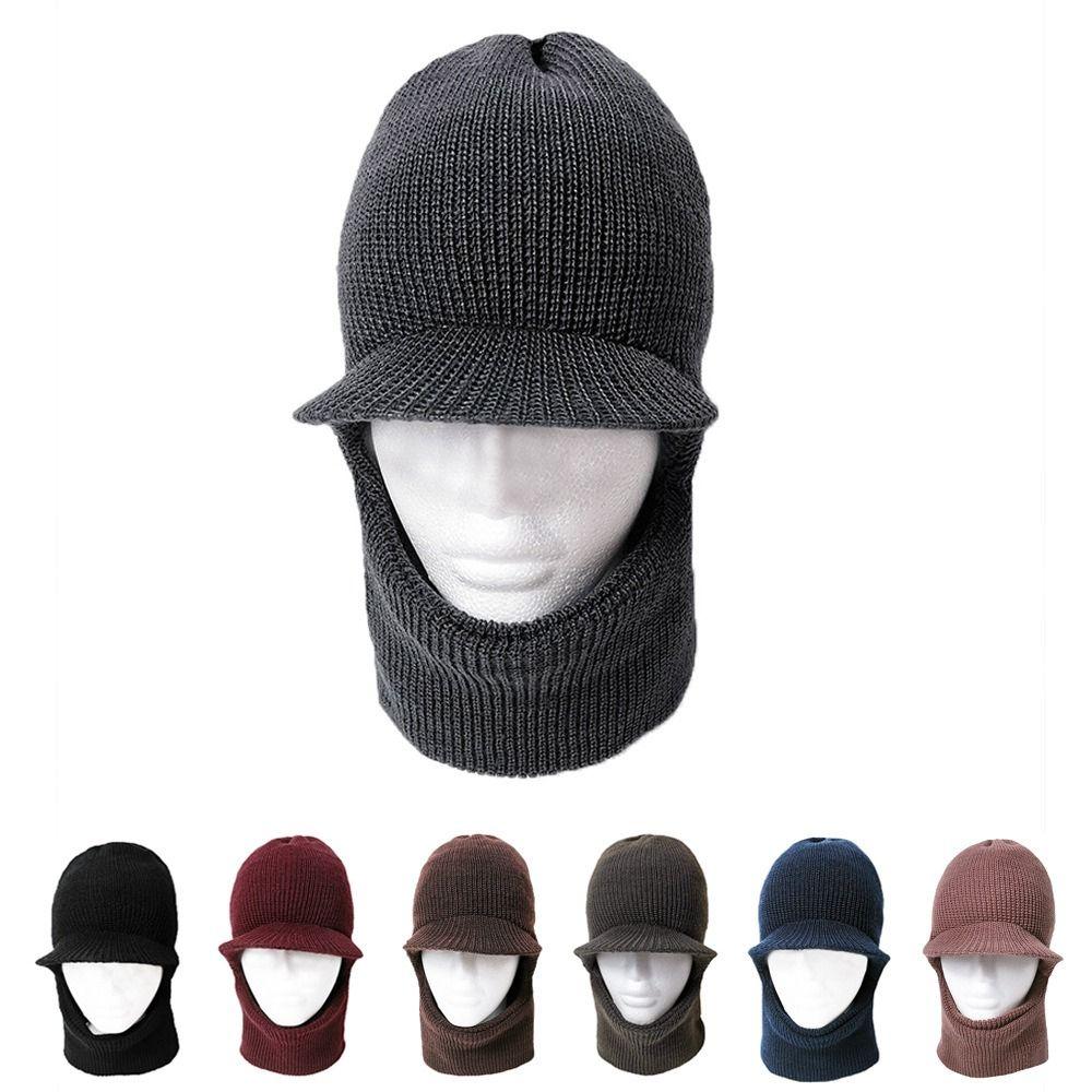 Fashion Woolen Yarn Knitted Winter Hat Warm Ring Scarf Windproof Scarf Cap Plush Thickening With Brim Ski Mask Caps Cycling