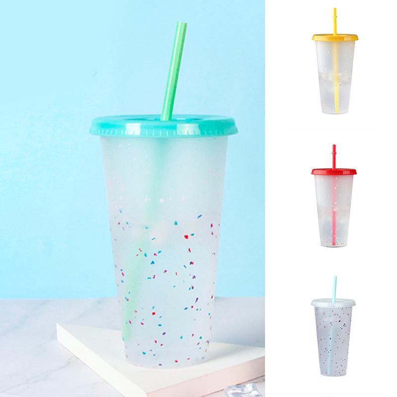 Color Changing Tumbler with Lids and Straw Reusable for Cold/Hot Drink Confetti Pattern Cup for Adults & Kids 701-800ml WWO66