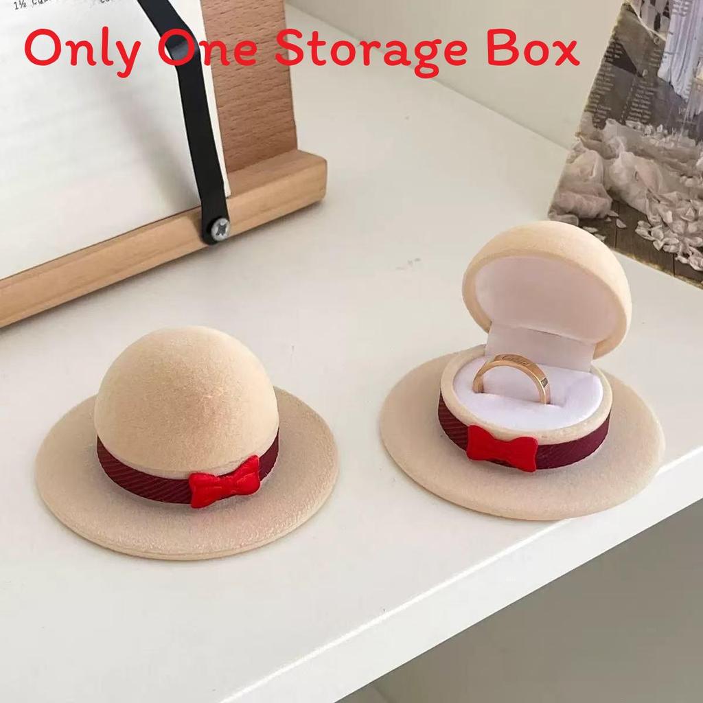 Woody Hat Ring Box With Leather Material For Valentines Day Gift And Proposal Keepsake