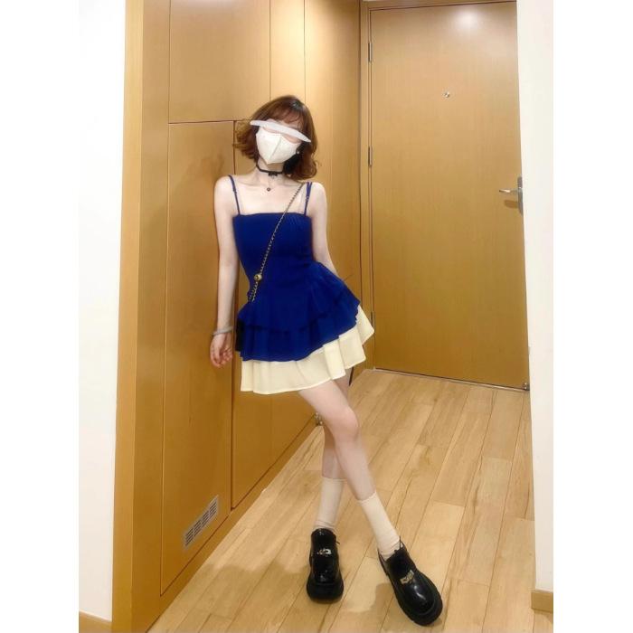 

French pure desire wind splicing suspender dress children slim and thin small can be salt can be sweet puffy short skirt summer S