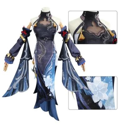 Spiel Shenhe Genshin Cosplay Kostüm Frostblume Tau Laternenritus Outfits Schwarz Slim Cheongsam Shen He Halloween Party Kleidung