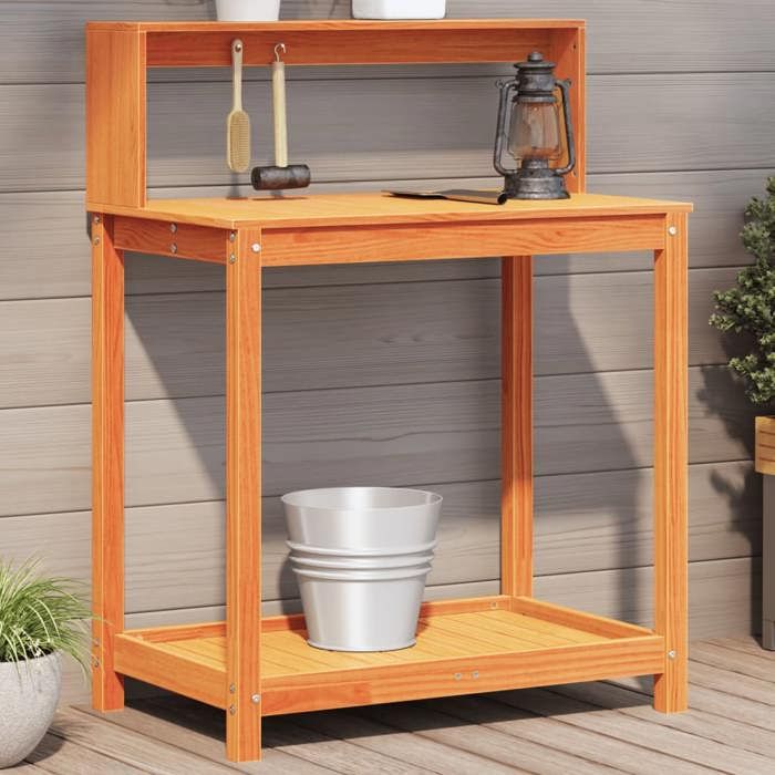 VidaXL Table de Rempotage avec Étagères, Table de Plantation avec Rangement, Banc de Rempotage, Table à Plantes, Marron Bois 844633