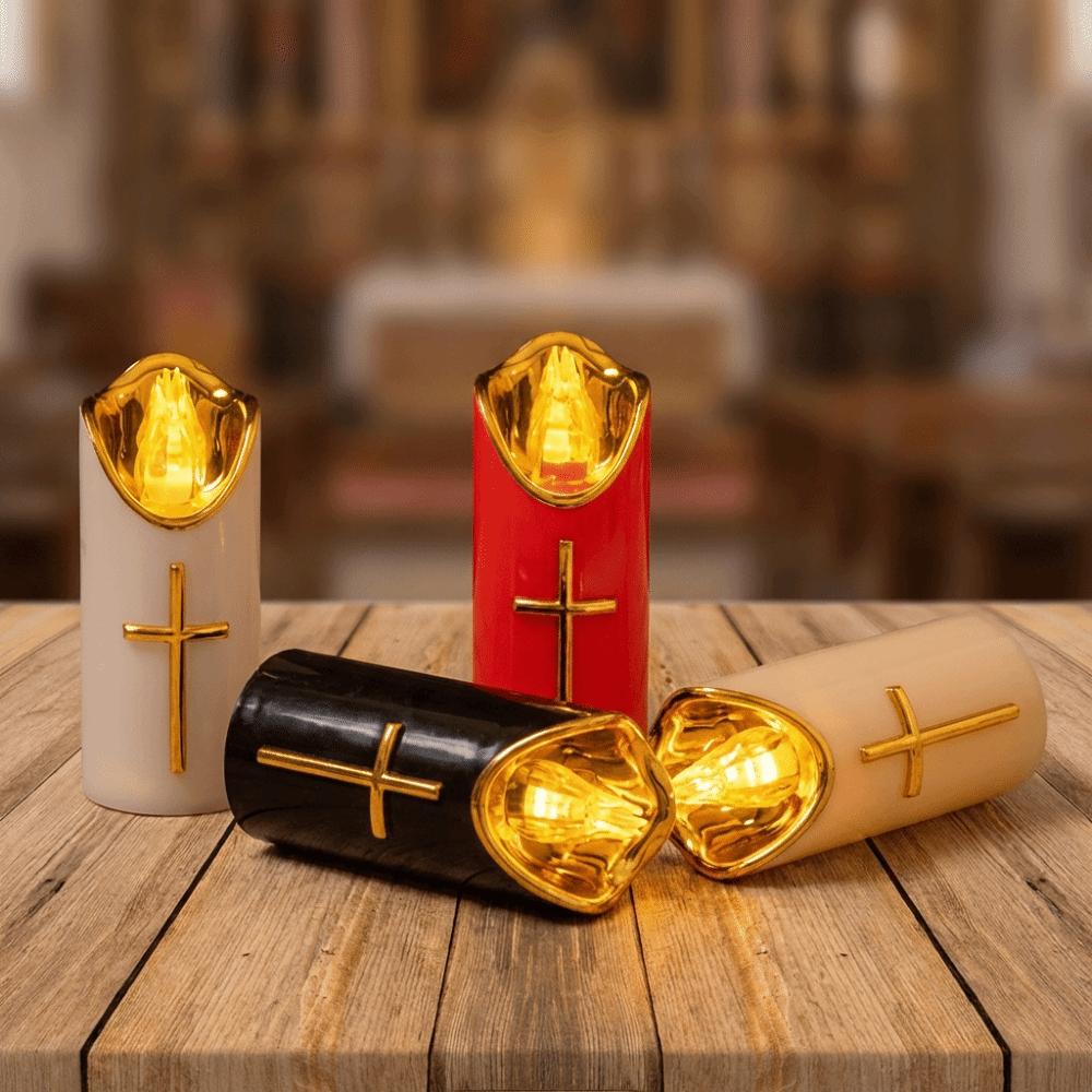 Creative Christian Cross Candles Waterproof Realistic Flame Candles Cemetery Memorial