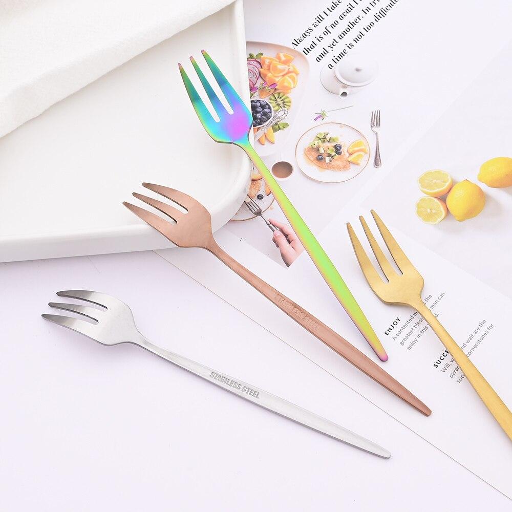 6Pcs Mini Fork Set For Fruit Cake Snack Stainless Steel Tea Fruit Fork Set Dessert Fork White Gold Small Salad Fork Dinnerware
