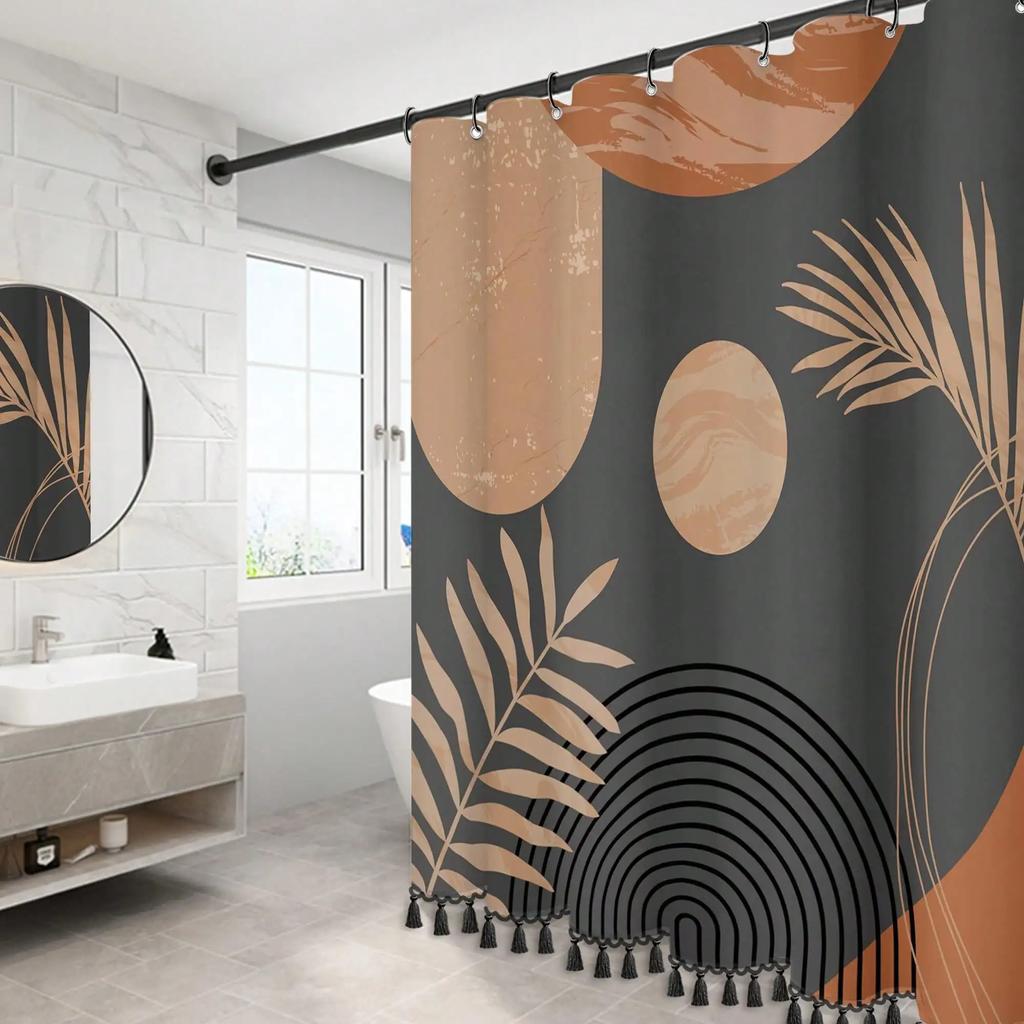 Abstract Tropical Shower Curtain: Embrace the Bold Design, Soft Fabric, and Exotic Vibes for Your Stylish Bathroom