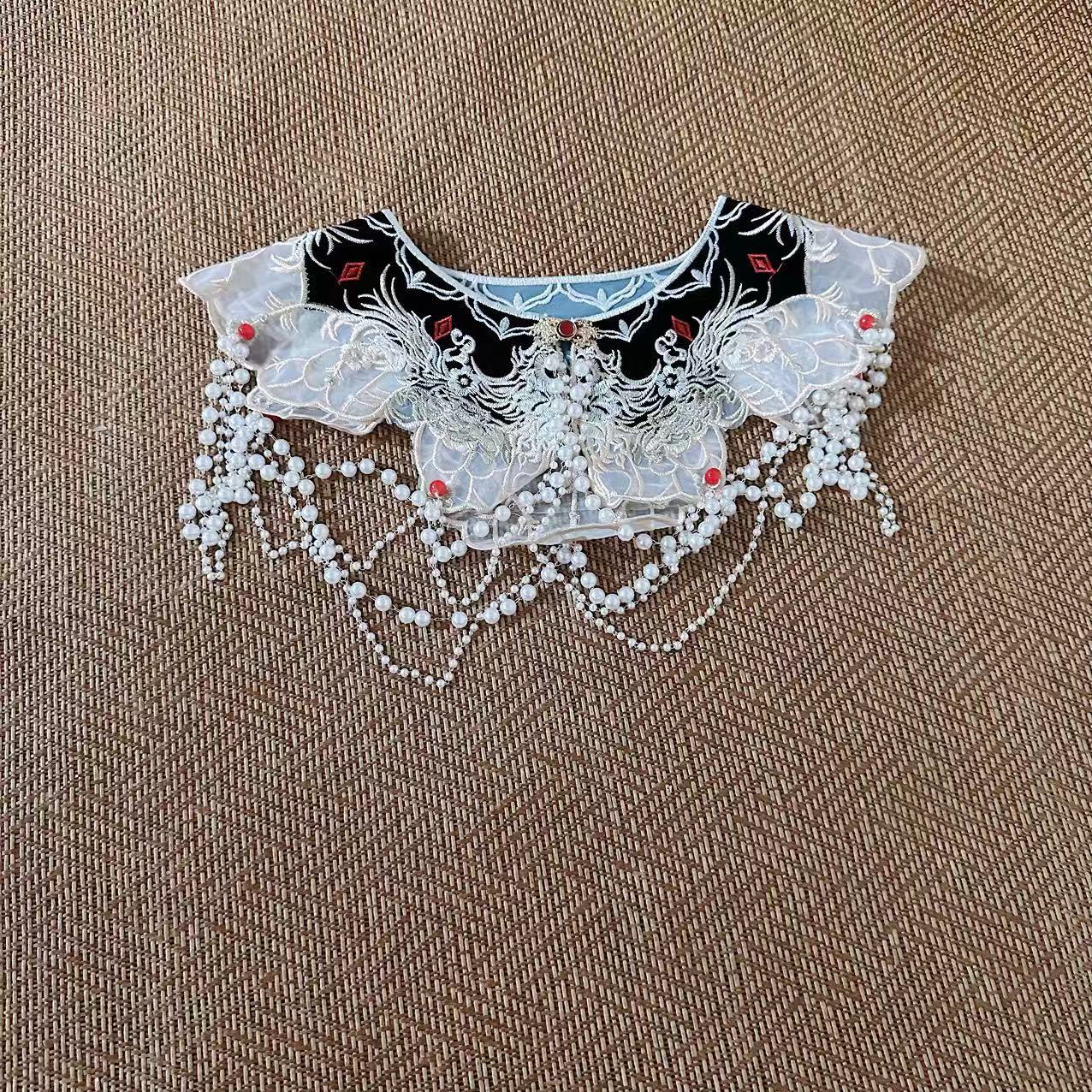 

Платье с красным конем, воротник-подделка Hanfu, женская одежда, детская одежда с античным облачным плечом, китайское платье с воротником-цветком