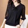 Large Size Chiffon T-shirt Women's Loose Medium Sleeve Top Shirt Base Shirt