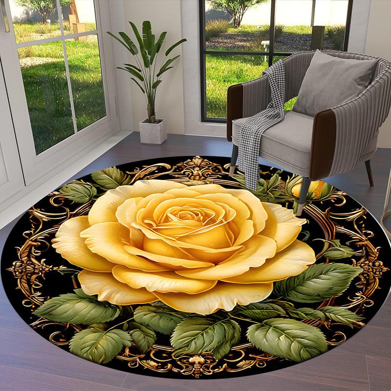1pc Office Carpet Chair Mats Golden Rose Ornament Perfect for Decorating Office Chairs, Living Rooms, Or Bedrooms