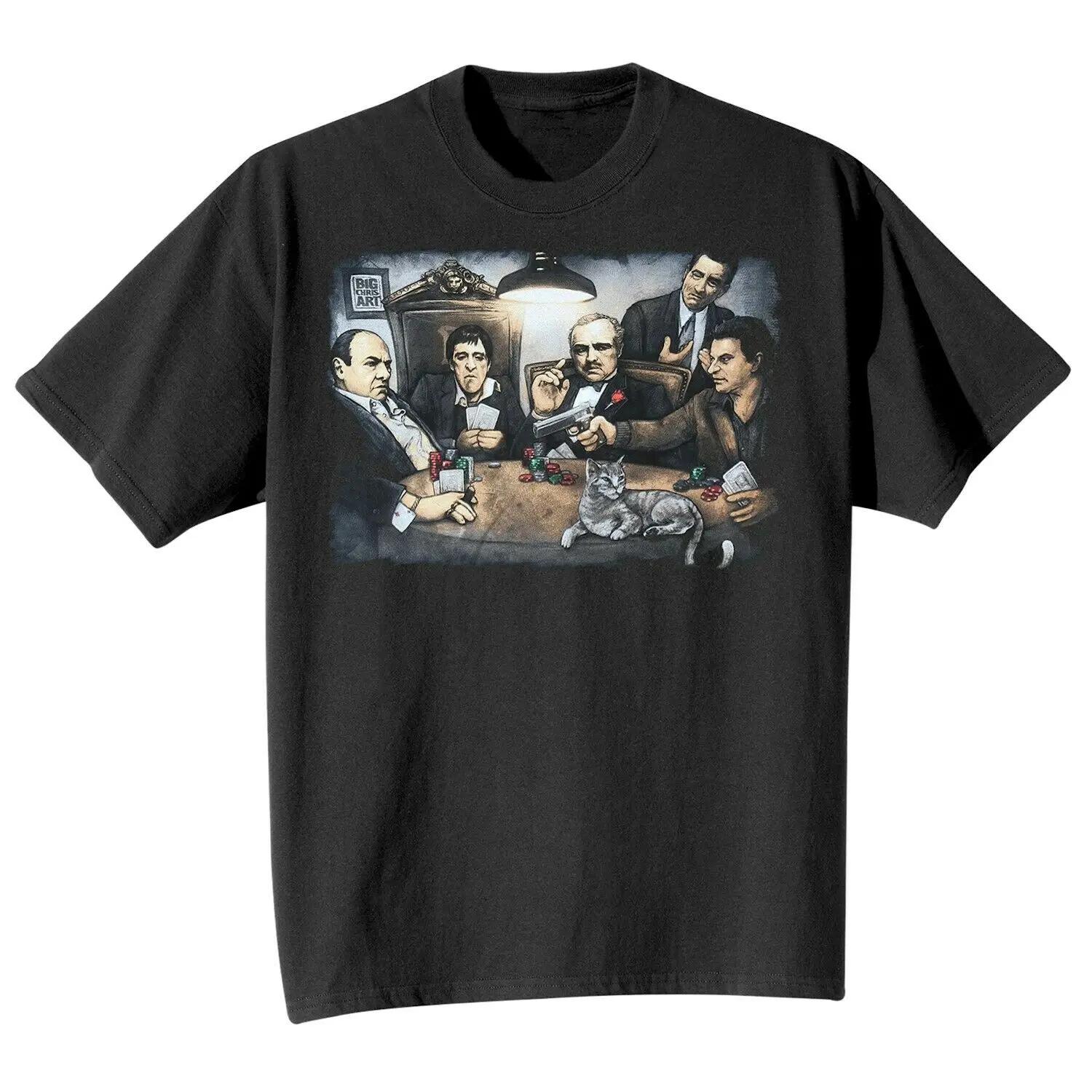 Funny Gangsters Playing Poker Scarface Godfather TShirt 100 Cotton ONeck Summer Short Sleeve Casual Unisexs Tshirt Size S3XL S