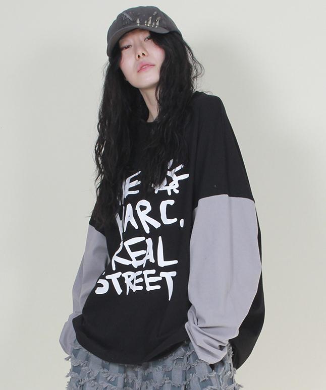 Deumakeu Oversized Real Street Text Long Sleeve T-Shirt Black