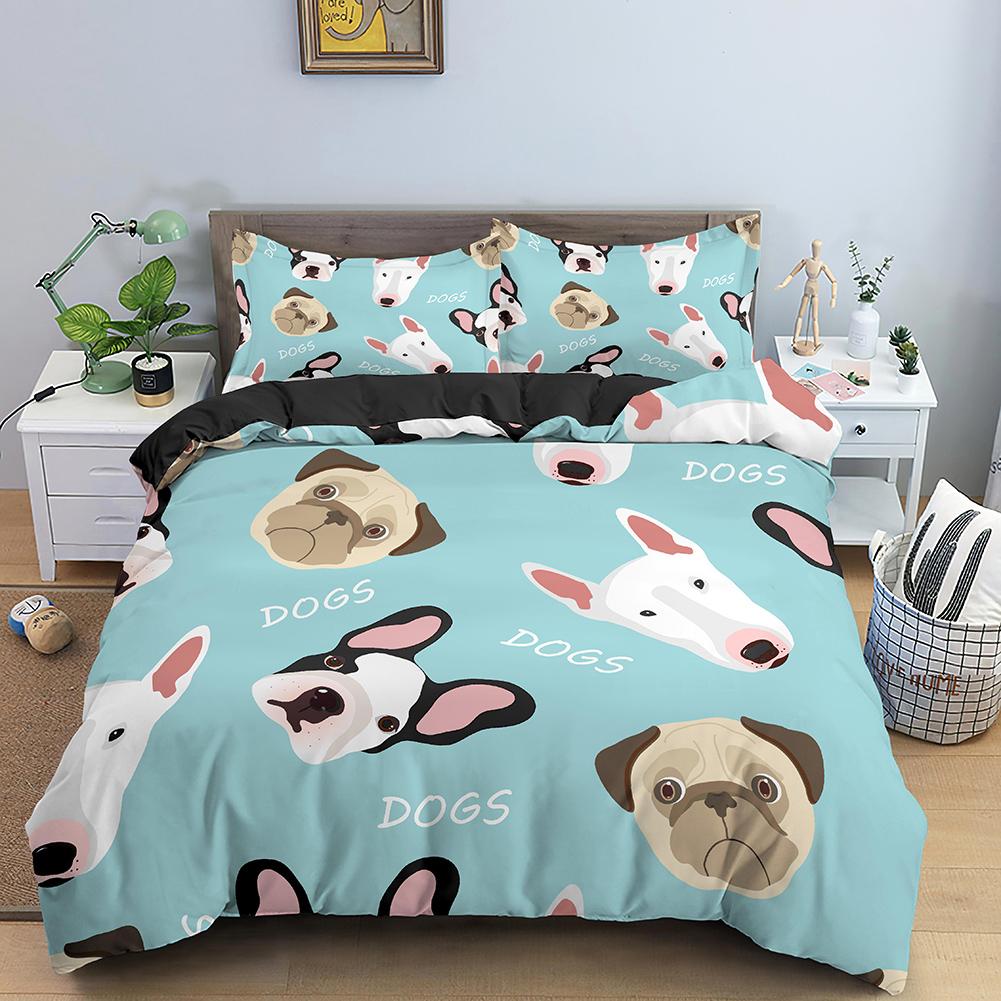 Cartoon Dog Duvet Cover King Queen Funny Pet Puppy Head Printed Bedding Set For Kids Teens Adults Animals Polyester Quilt Cover