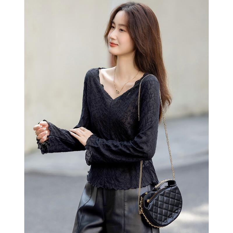 Demana Elegant V-Neck Lace Embroidered Long Sleeve T-Shirt