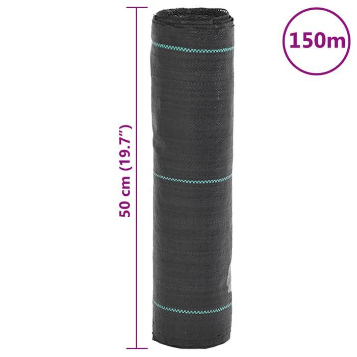 VidaXL Membrane anti-mauvaises herbes noir 0,5x150 m PP, tissu anti-mauvaises herbes, membrane de contrôle des mauvaises 4005176