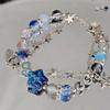 Trendy Blue Crystal Beads Bracelets for Women Girls Harajuku Cute Handmade Star Metal Chain Bracelet Best Friend Jewelry Gifts