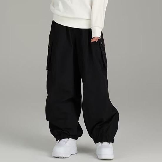 Men Pants with Multi Pockets Elastic Waist Ankle-banded Oversized Vintage Cargo Pants Solid Color Streetwear Slacks for Outdoor Hiking Camping