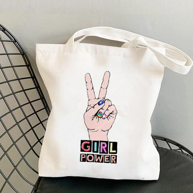 Shopper Girl Power with Butterflies Bag Harajuku Women Shopping Bag Canvas Shopper Bag Girl Handbag Tote Bag Shoulder Lady Bag