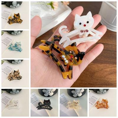 Cartoon Acetate Cat Hair Claw Acetic Acid Shark Clip Fashion Rhinestone Hair Clip  Daily