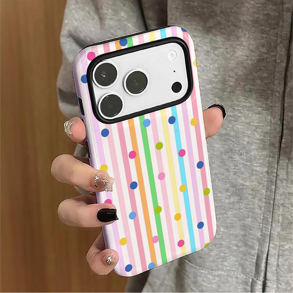Film 2-in-1 Color Striped Polka Dots for iPhone 17Promax Apple 15PRO/16/14 Shell