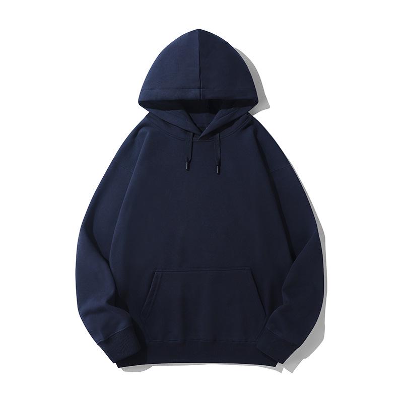 Men's Casual Thick Terry Cloth Hoodie: Heavyweight Pure Cotton Sweatshirt - Loose Fit, Solid Color, American Style for Autumn/Winter.