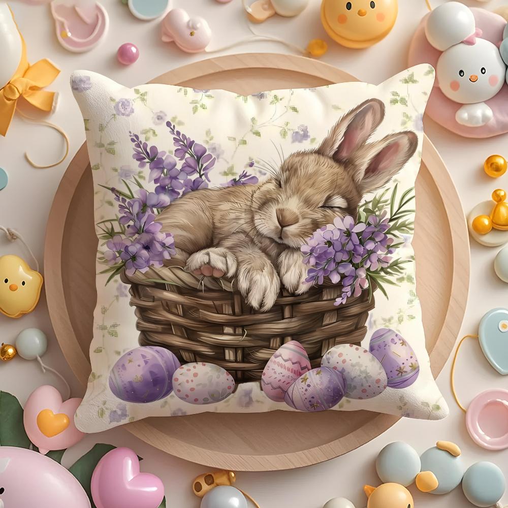 Easter Bunny Cushion Cover Soft Short Plush DoubleSided Printing Home Decor Machine Washable Pillow Case Gift