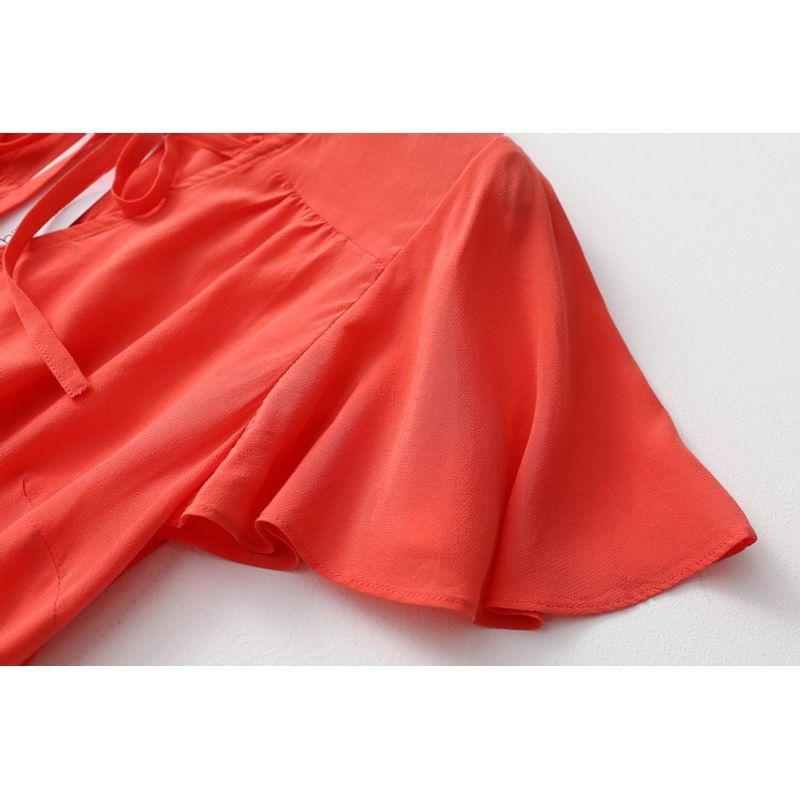 Old Customer B Into ~ Foreign Trade Original Order V Neck Drape Breathable Ruffled Short Sleeves Rayon Shirt Women's Viscose Tops