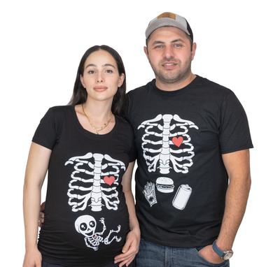 Paar passendes Geschlecht enthüllendes Halloween T-Shirt Skelett Röntgenaufnahme Schwangerschafts-T-Shirt