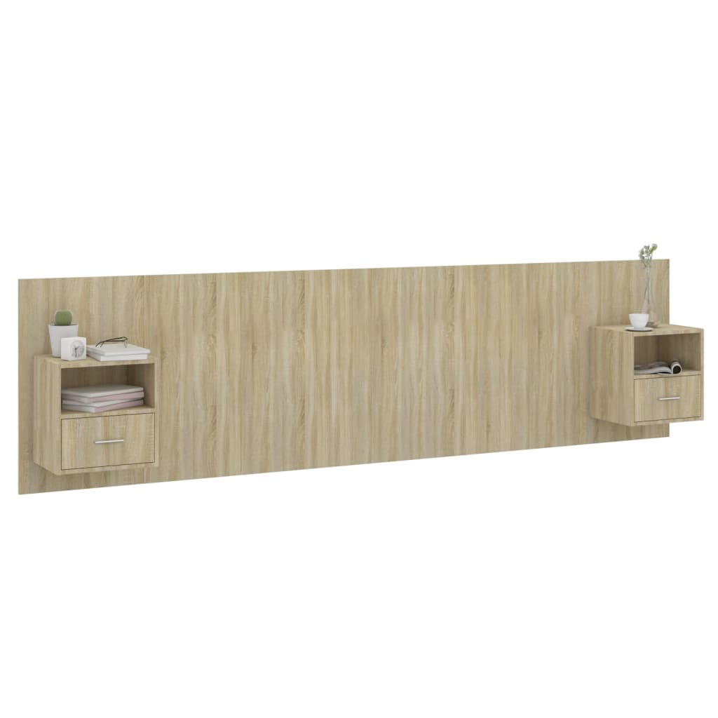 Headboard with Nightstands Sonoma Oak Wood Based Material