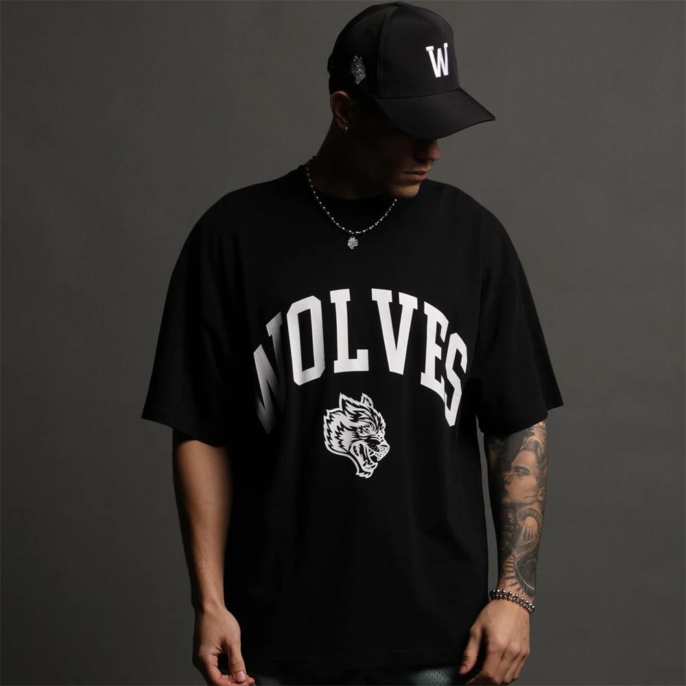 DARC SPORT Módní Značka Dámské Fitness Bavlněné Prodyšné Tričko Gym Wolf Grafický Potisk Krátký Rukáv Trička Fitness Pánská Trička