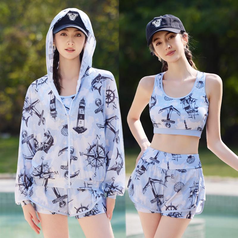

Korean Style Two-Piece High-Waisted Slimming Swimsuit with Long Sleeve Sun Protection and Push-Up for Women XL темно-синий